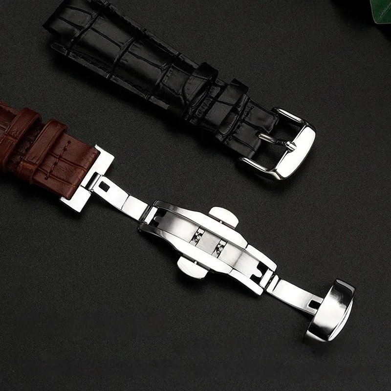 Genuine calfskin leather watch strap in brown with concave-convex mouth design, 24x14mm size