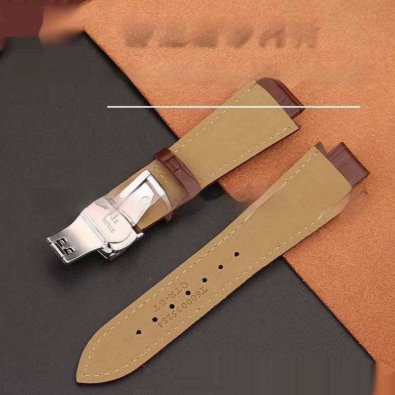 Genuine calfskin leather watch strap in brown with concave-convex mouth design, 24x14mm size