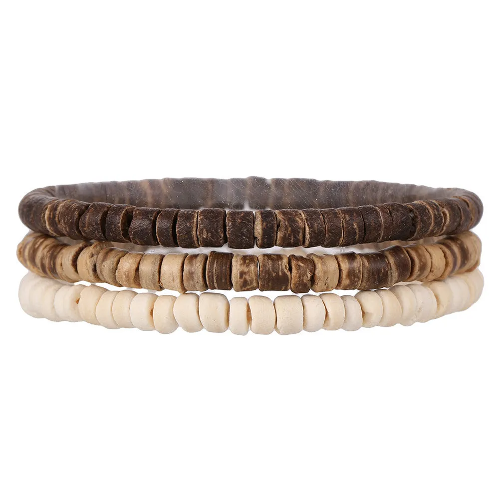 Hand-woven unisex wood bracelet with turquoise accents and totem pattern