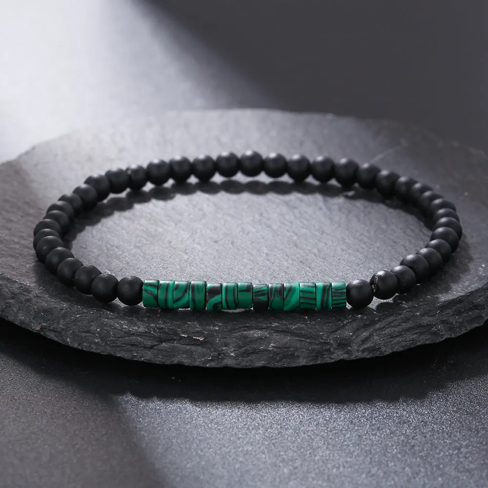 Hand-woven unisex wood bracelet with turquoise accents and totem pattern
