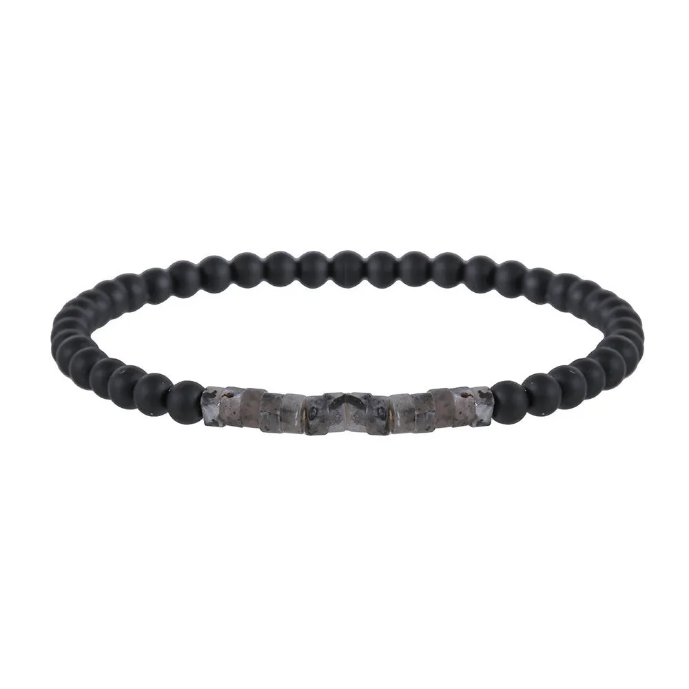Hand-woven unisex wood bracelet with turquoise accents and totem pattern