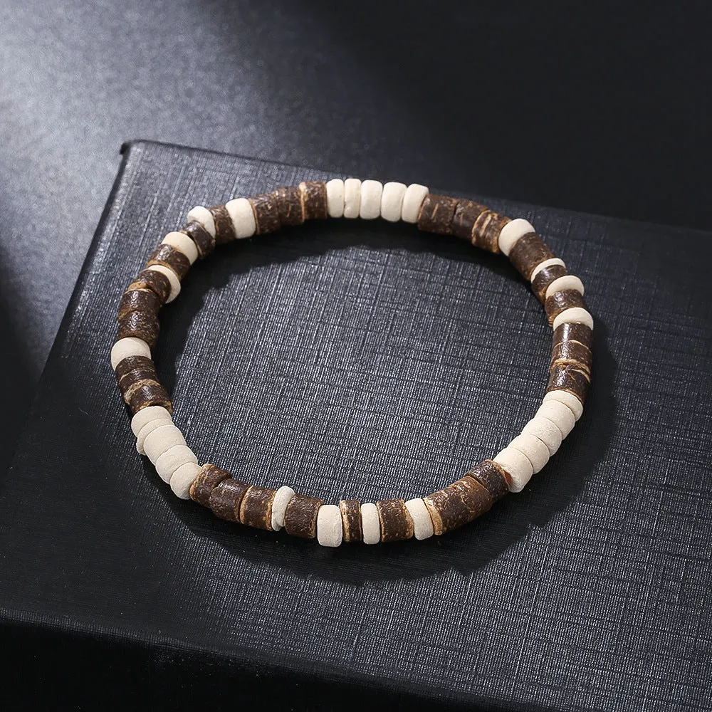 Hand-woven unisex wood bracelet with turquoise accents and totem pattern