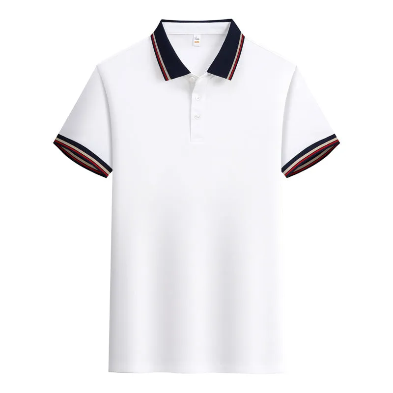 Solid colour summer polo shirt in cotton with short sleeves, loose fit, and slit detail on the side