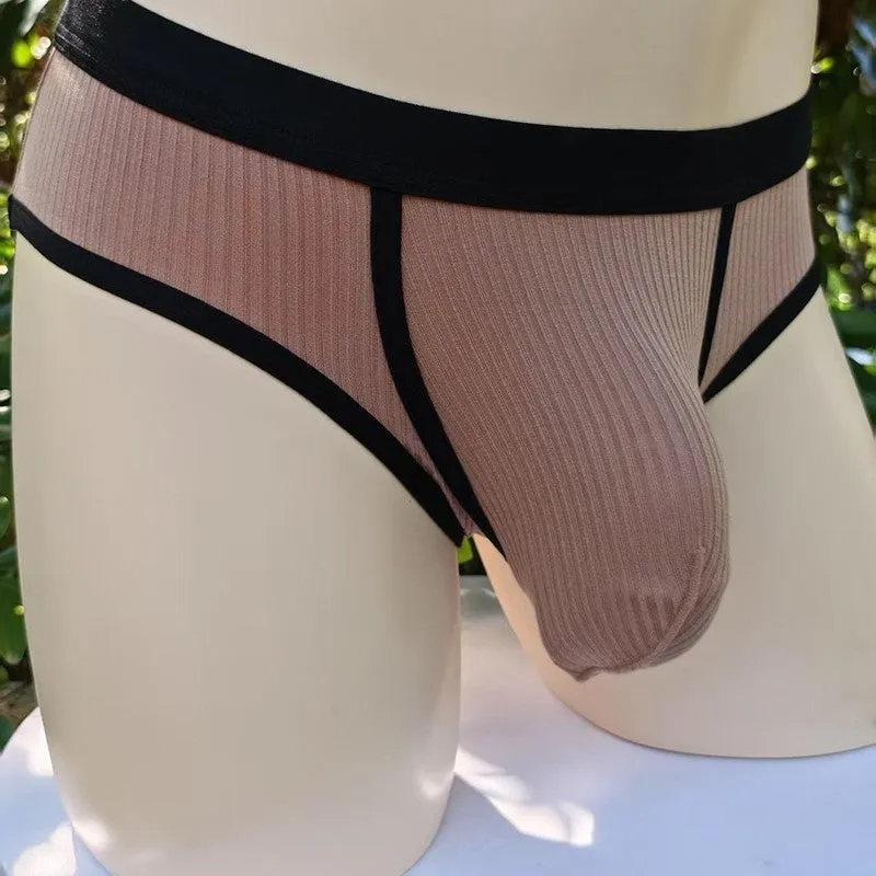 Men's solid colour viscose U-shaped bag briefs on a low waist, shown in multiple colour options.