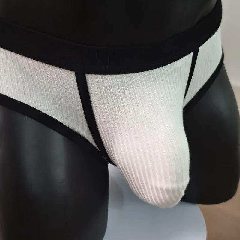 Men's solid colour viscose U-shaped bag briefs on a low waist, shown in multiple colour options.