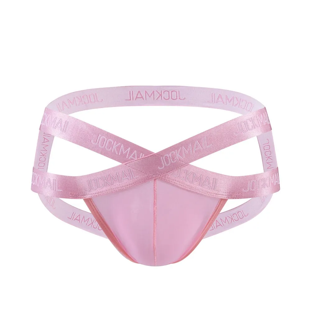 Men's transparent ice silk T-back bikini in solid colour, low waist quick-drying breathable underwear