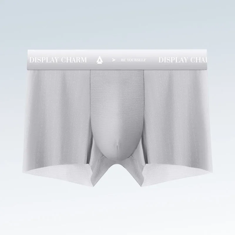 Ice silk men's seamless boxers in five solid colours: dark gray, silver gray, dark green, mustard yellow, reddish brown