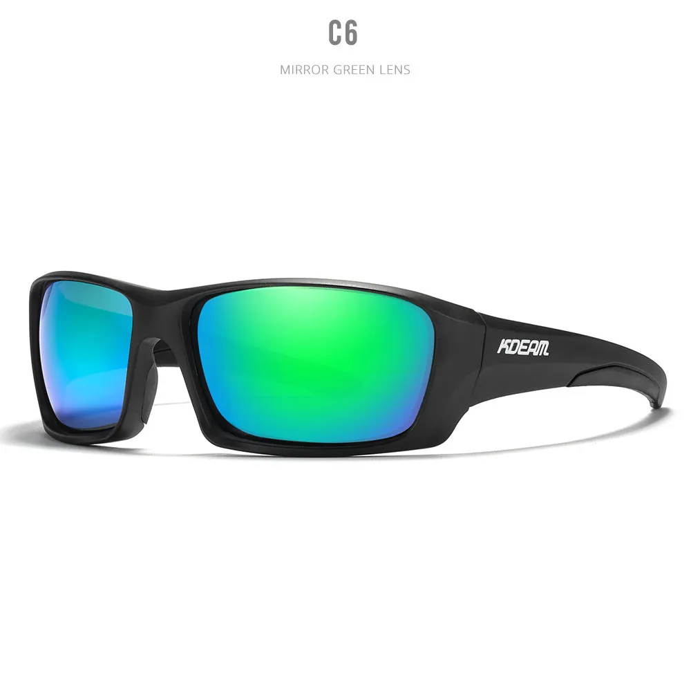Ultralight polarised sports sunglasses with TR90 frame in assorted colours on a plain background.