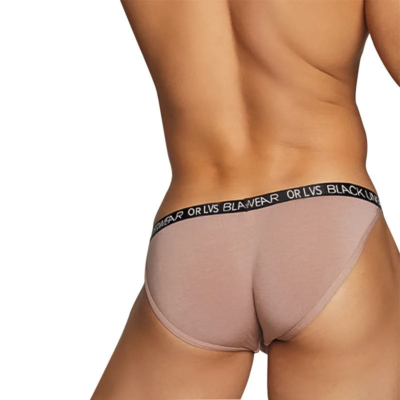 Men's high fork modal briefs in black, low waist knitted underwear with breathable fabric