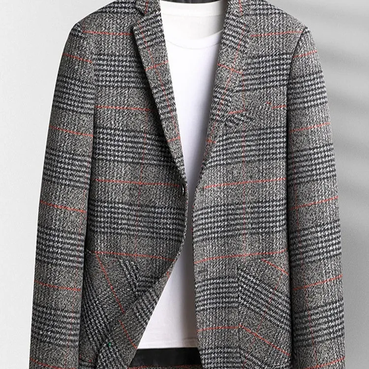 Men's autumn winter polyester suit jacket in khaki, front view, size M to 4XL available