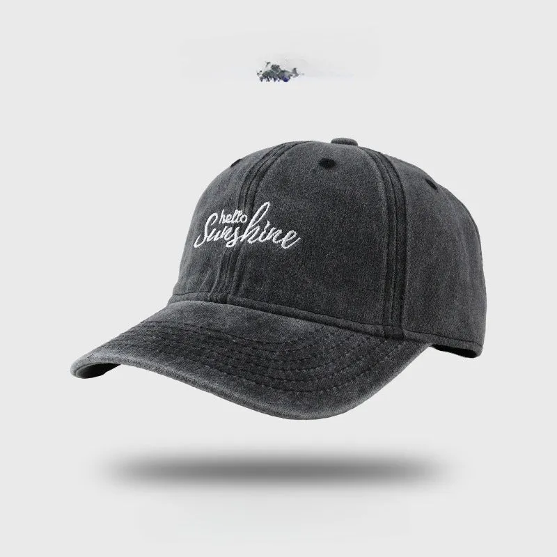 Cotton blend sun protection peaked cap in khaki with embroidered English letters, size M 56-58cm