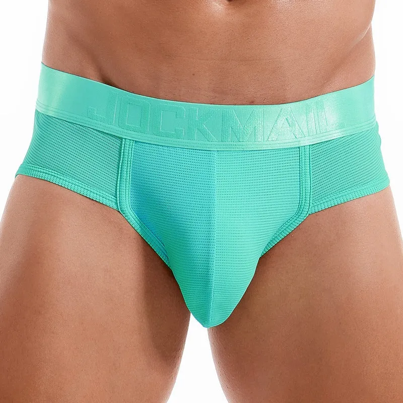 Men's triangle underwear mesh breathable nylon low waist briefs in solid colour black