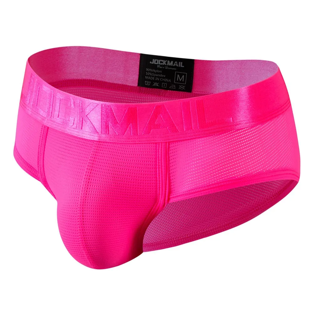 Men's triangle underwear mesh breathable nylon low waist briefs in solid colour black