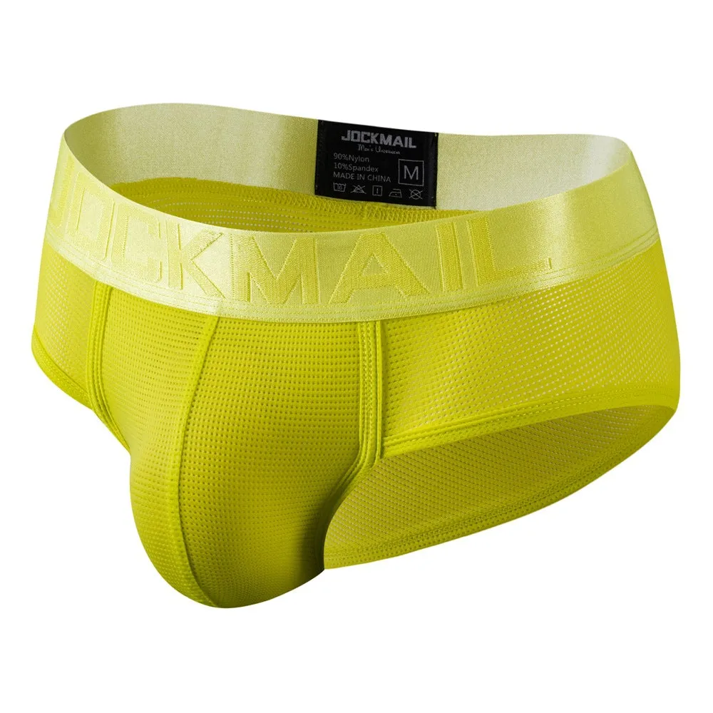 Men's triangle underwear mesh breathable nylon low waist briefs in solid colour black