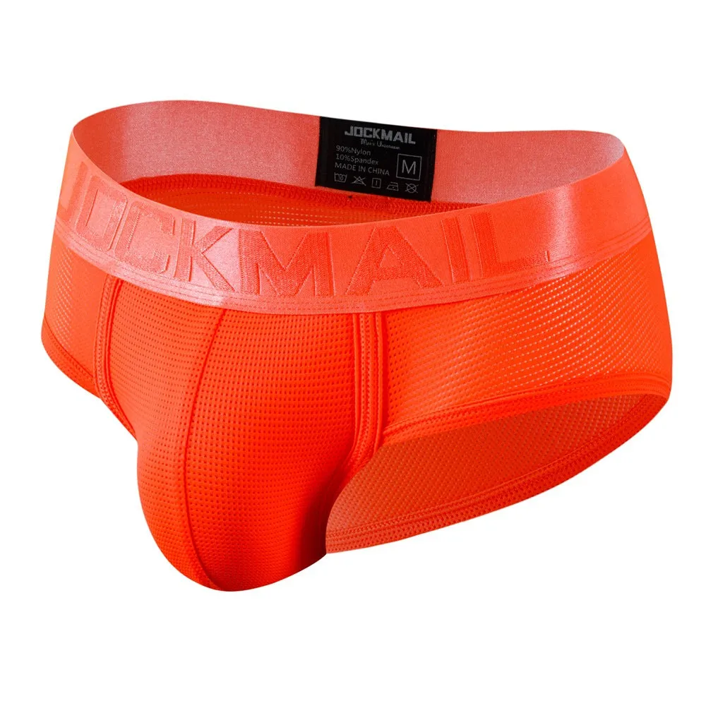 Men's triangle underwear mesh breathable nylon low waist briefs in solid colour black