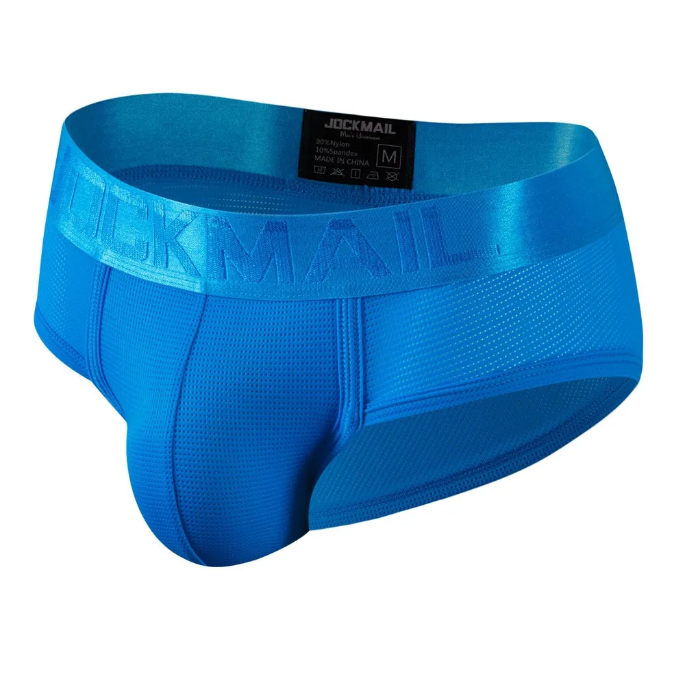 Men's triangle underwear mesh breathable nylon low waist briefs in solid colour black