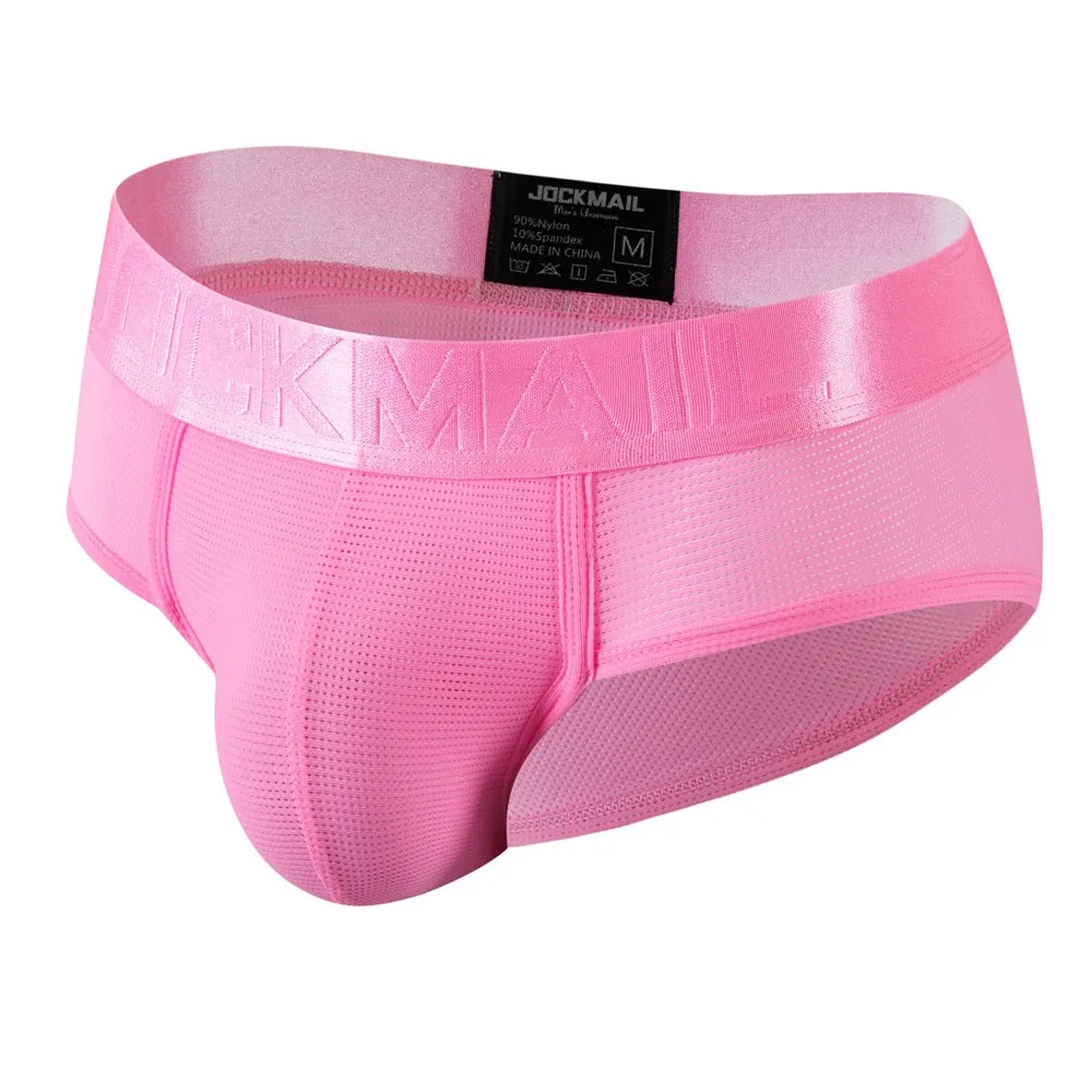 Men's triangle underwear mesh breathable nylon low waist briefs in solid colour black