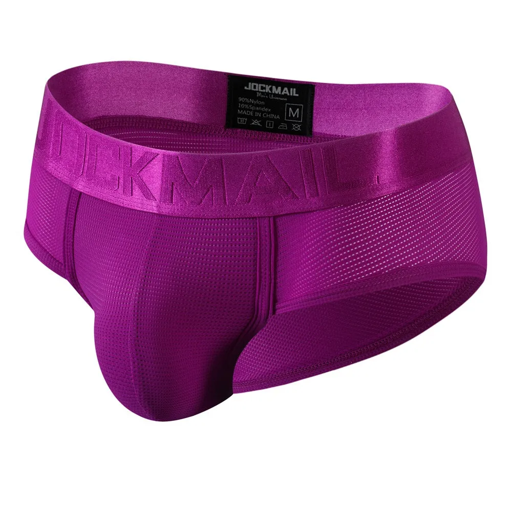 Men's triangle underwear mesh breathable nylon low waist briefs in solid colour black