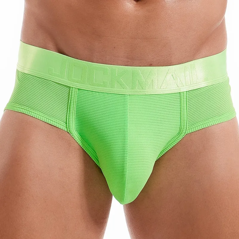 Men's triangle underwear mesh breathable nylon low waist briefs in solid colour black