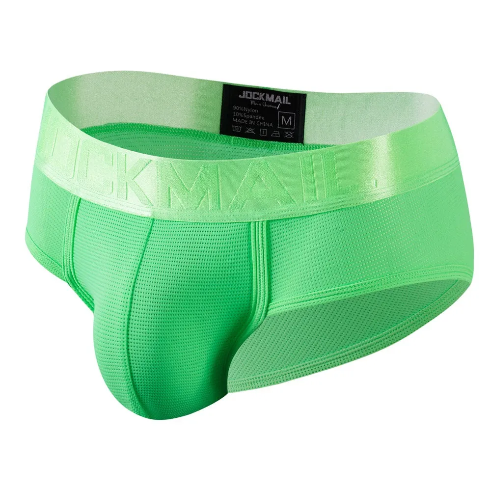 Men's triangle underwear mesh breathable nylon low waist briefs in solid colour black