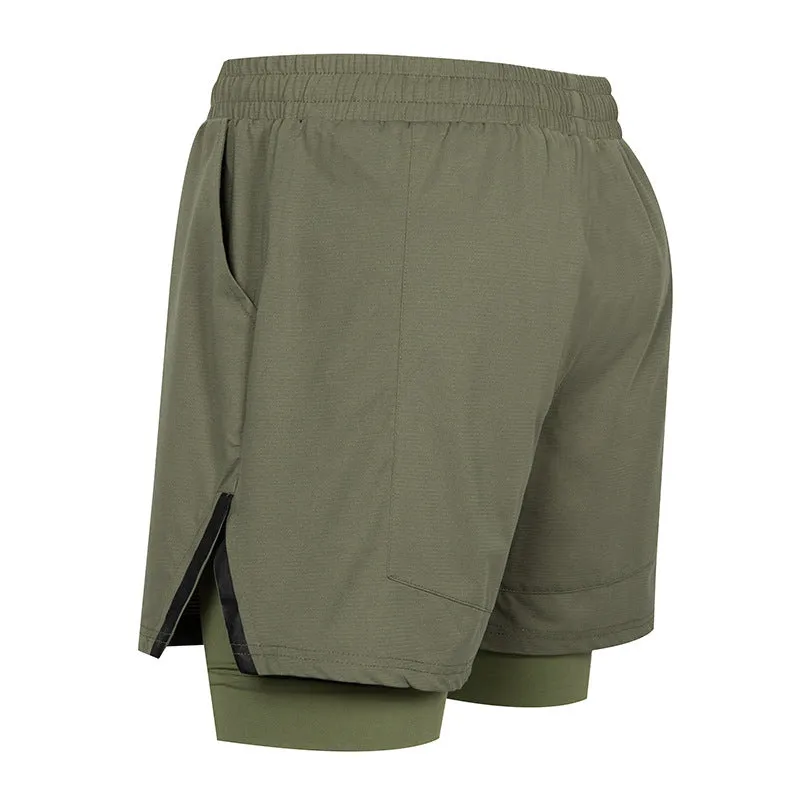 Men's plaid quick-drying sports shorts in polyester fabric shown in multiple colours.