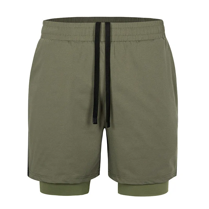 Men's plaid quick-drying sports shorts in polyester fabric shown in multiple colours.