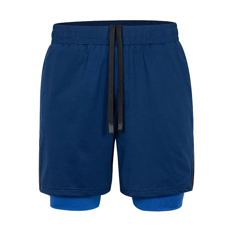 Men's plaid quick-drying sports shorts in polyester fabric shown in multiple colours.