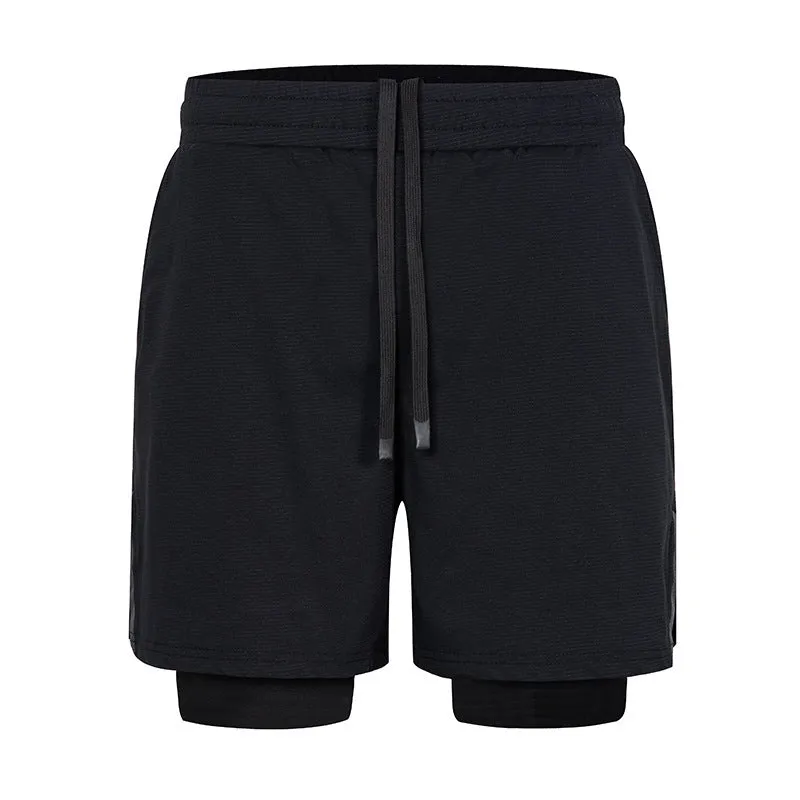 Men's plaid quick-drying sports shorts in polyester fabric shown in multiple colours.