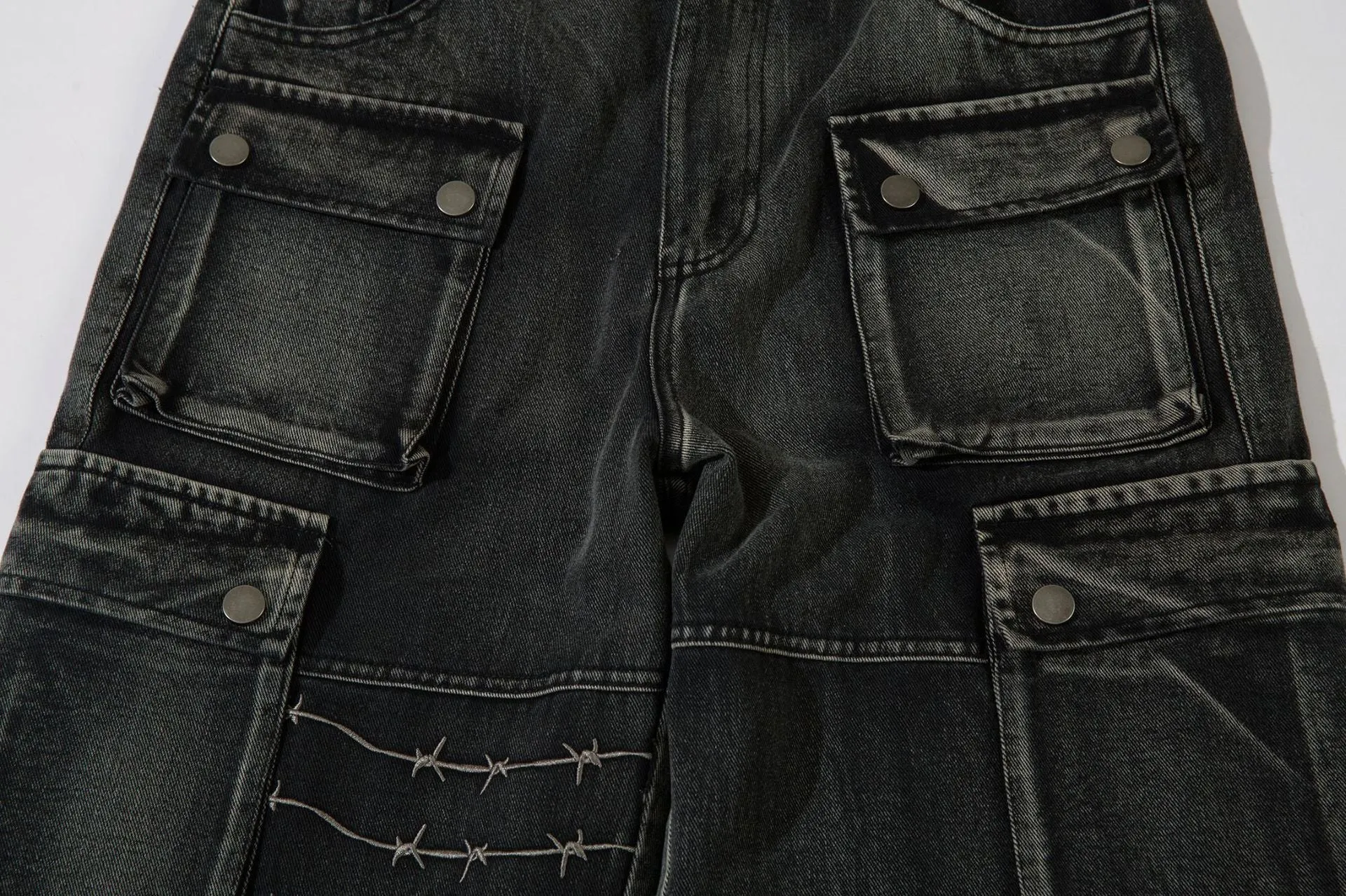 Men's black cotton loose-fitting wide-leg trousers with mid waist design