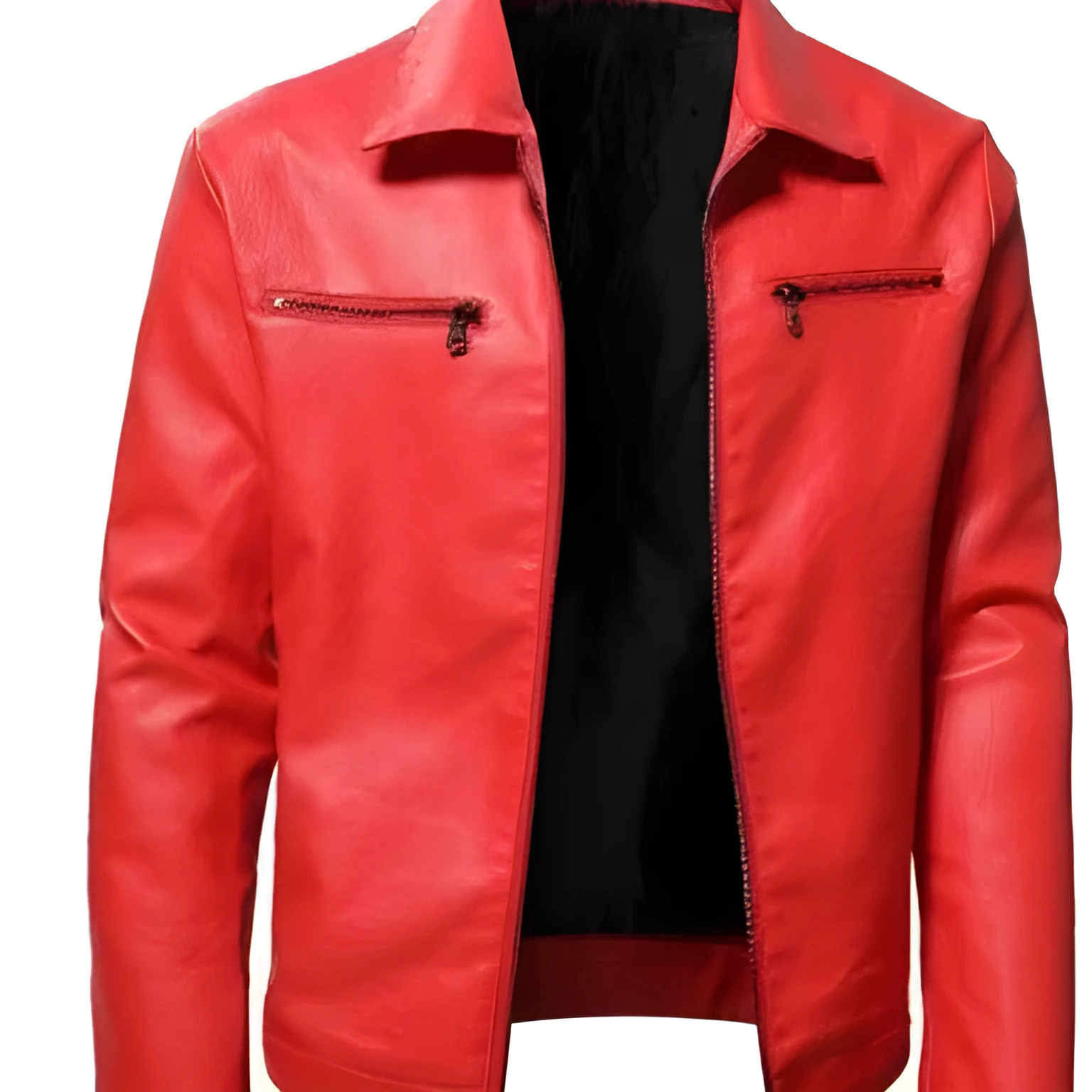 Winter business thermal zipper cardigan with decorative PU leather coat in black, front view