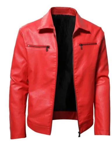 Winter business thermal zipper cardigan with decorative PU leather coat in black, front view