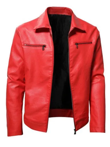 Winter business thermal zipper cardigan with decorative PU leather coat in black, front view