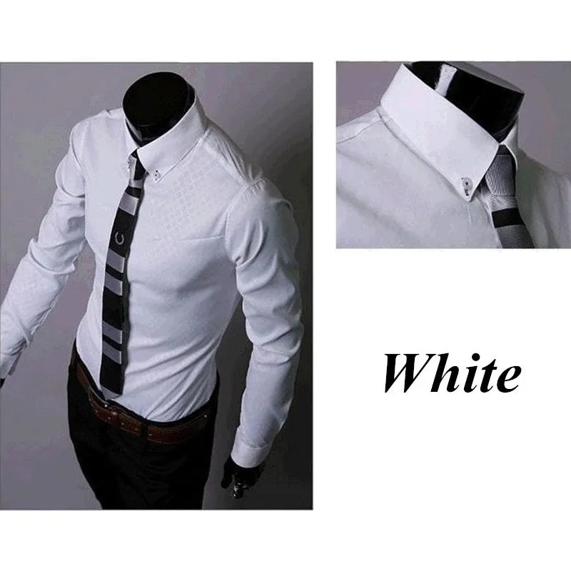 Men's fitted striped dress shirt with square collar and long sleeves in cotton blend broadcloth