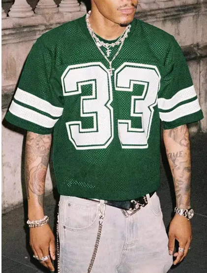 Men's mesh sports jersey in cartoon print with short sleeves and round neck in one of five colour options