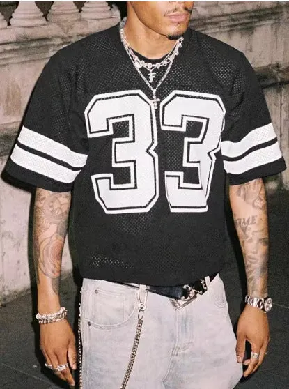 Men's mesh sports jersey in cartoon print with short sleeves and round neck in one of five colour options