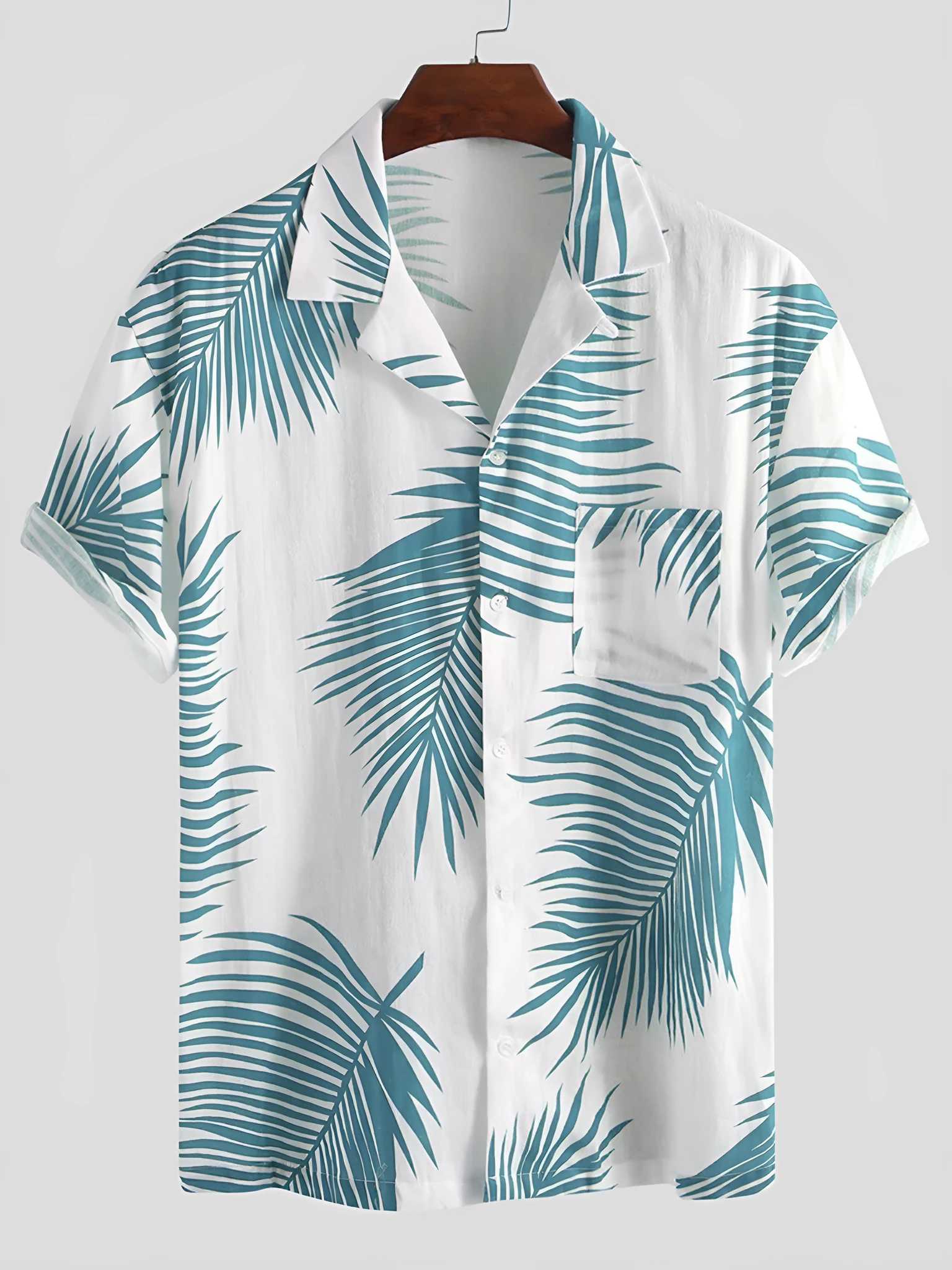 Men's Hawaiian floral short sleeve cardigan shirt in four-way elastic polyester fabric with lapel collar