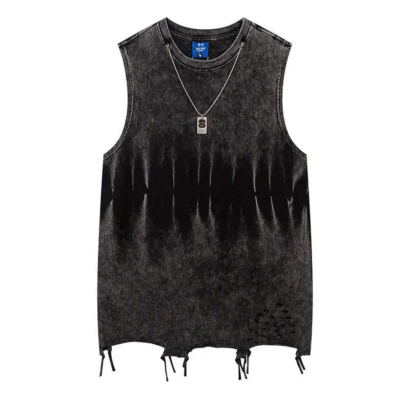Men's loose sleeveless hip-hop cotton vest in black with patch pocket and straight hem