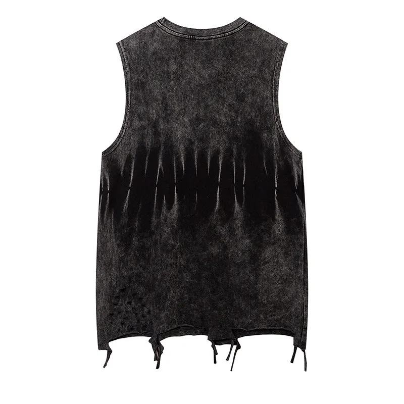 Men's loose sleeveless hip-hop cotton vest in black with patch pocket and straight hem