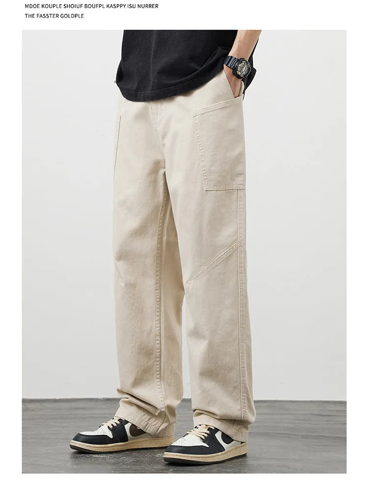 Loose-fit cotton cargo trousers in apricot with large side pockets