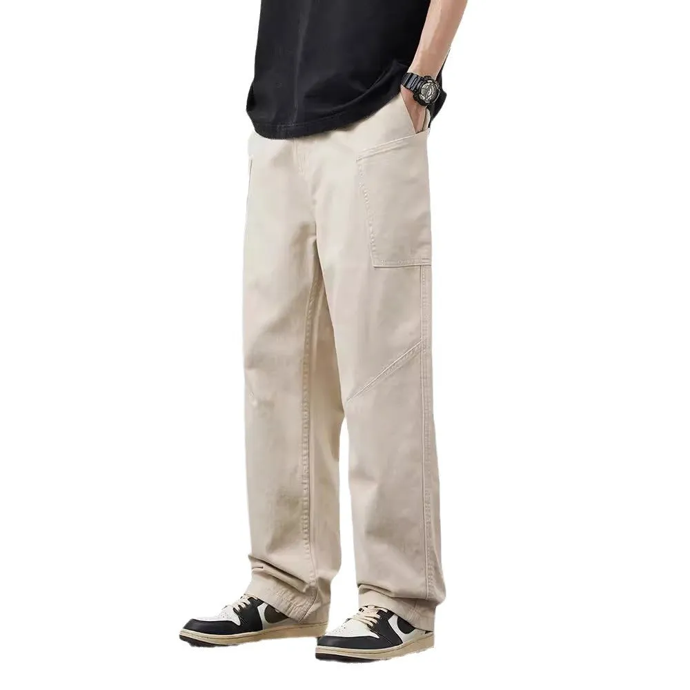 Loose-fit cotton cargo trousers in apricot with large side pockets