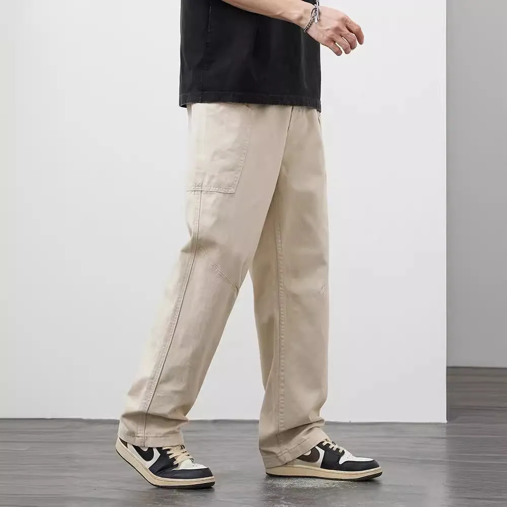 Loose-fit cotton cargo trousers in apricot with large side pockets