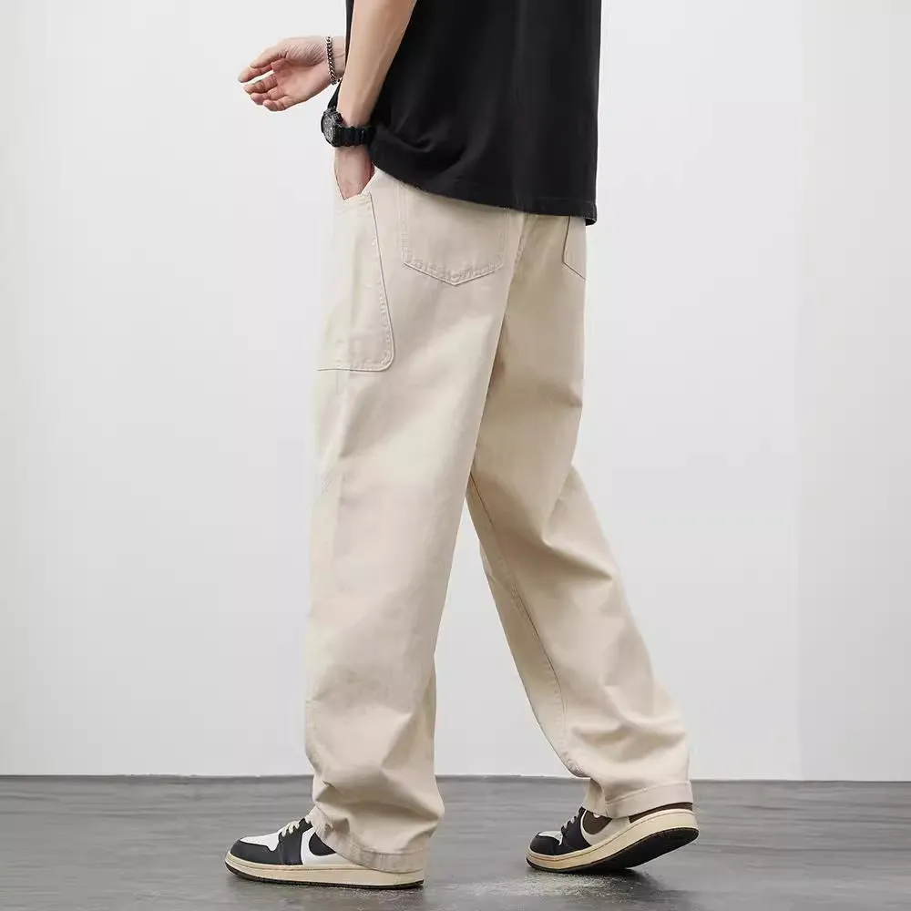 Loose-fit cotton cargo trousers in apricot with large side pockets