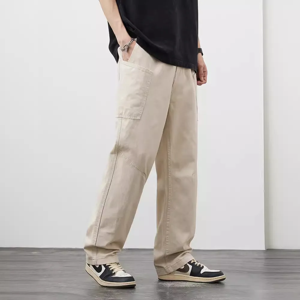 Loose-fit cotton cargo trousers in apricot with large side pockets