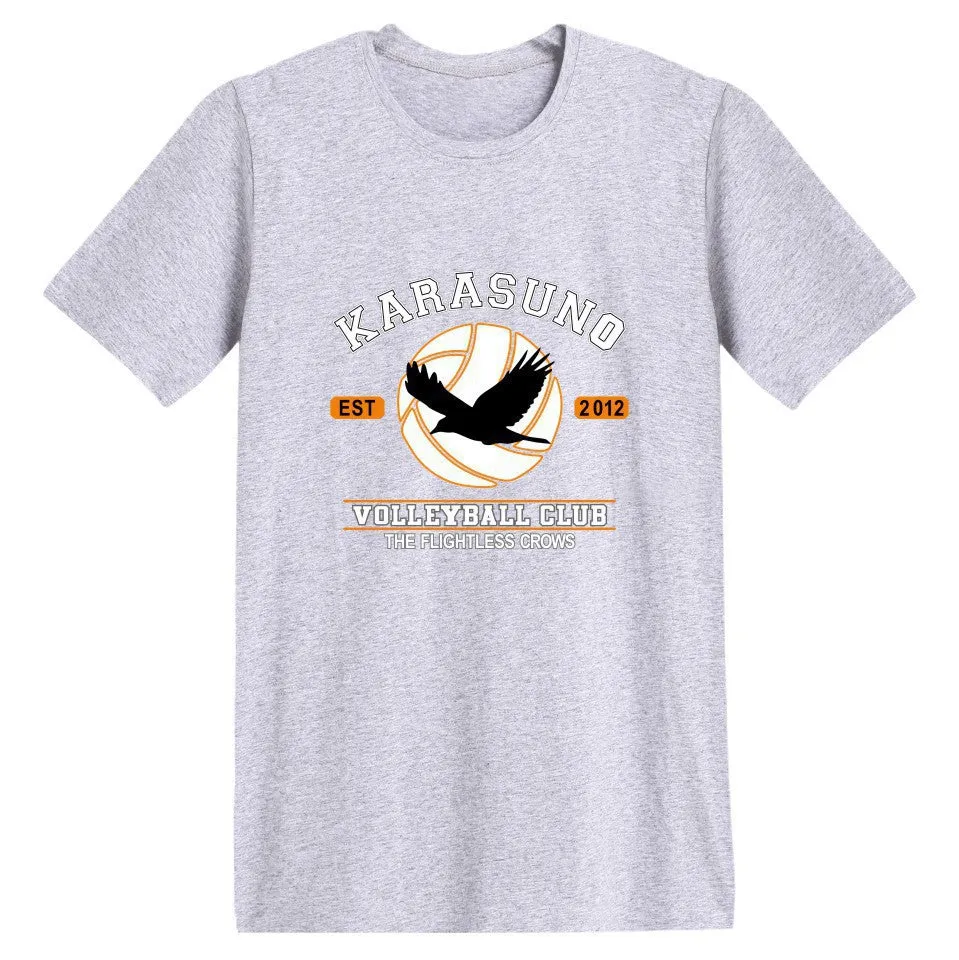 Harajuku anime t-shirt for men with Haikyuu print, milk silk fabric, round neck, short sleeve, available in multiple colours