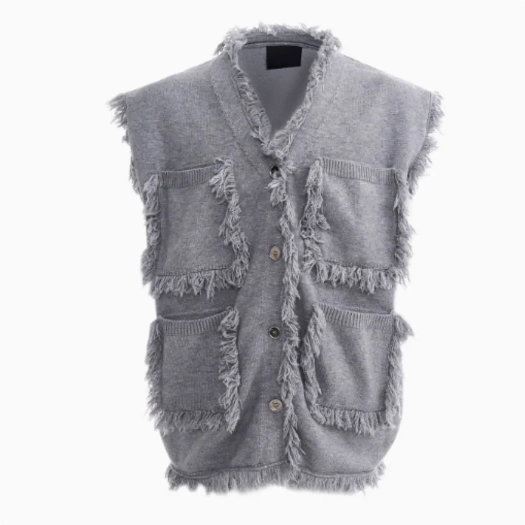 Men's special-interest design V-neck sweater vest coat in autumn Korean style, blue, front view