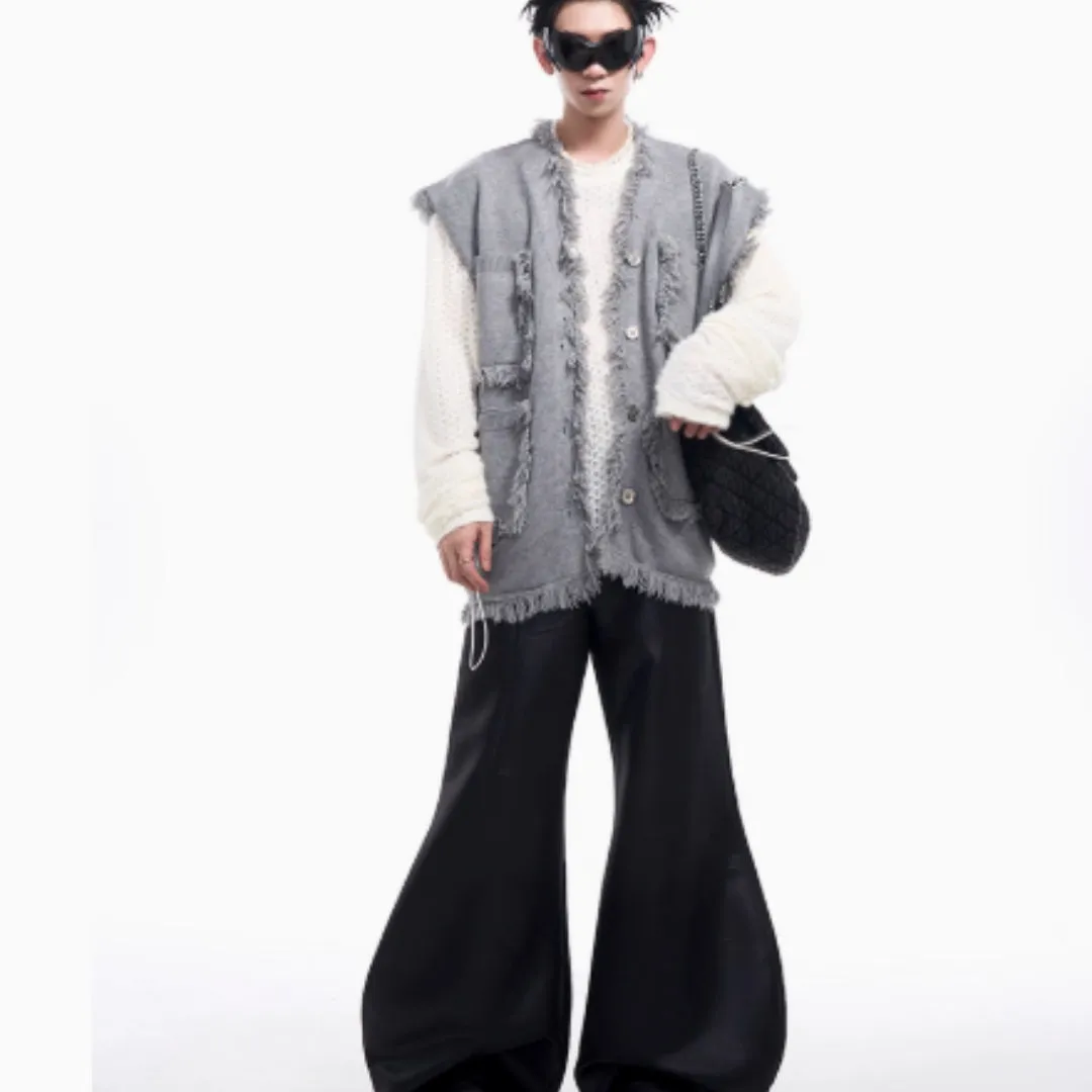 Men's special-interest design V-neck sweater vest coat in autumn Korean style, blue, front view