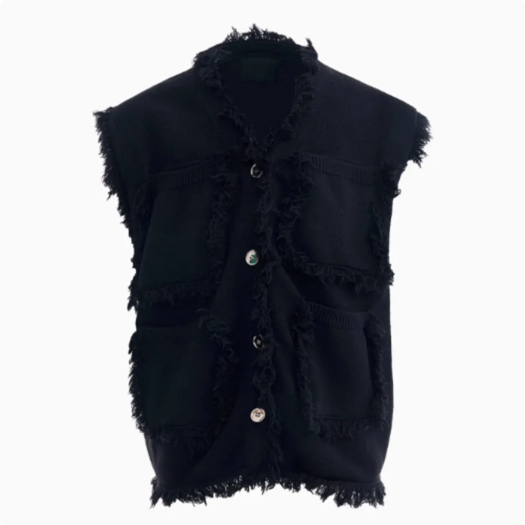 Men's special-interest design V-neck sweater vest coat in autumn Korean style, blue, front view