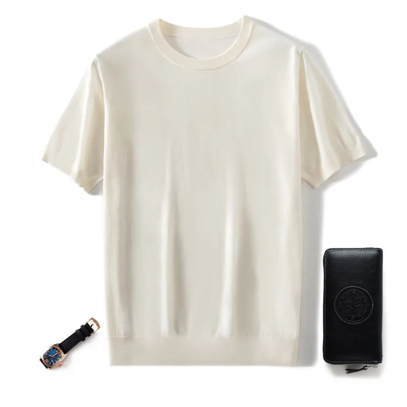 Men's thin knitted wool short sleeve casual shirt in loose fit design