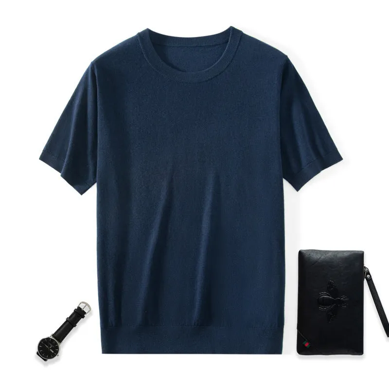 Men's thin knitted wool short sleeve casual shirt in loose fit design