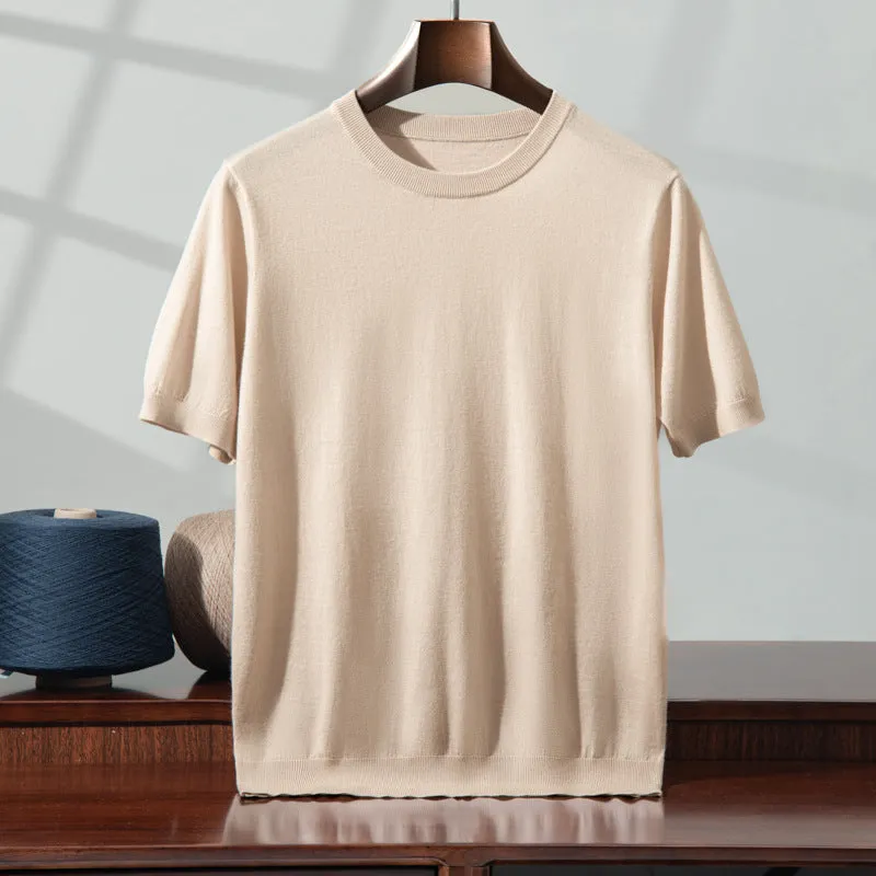 Men's thin knitted wool short sleeve casual shirt in loose fit design